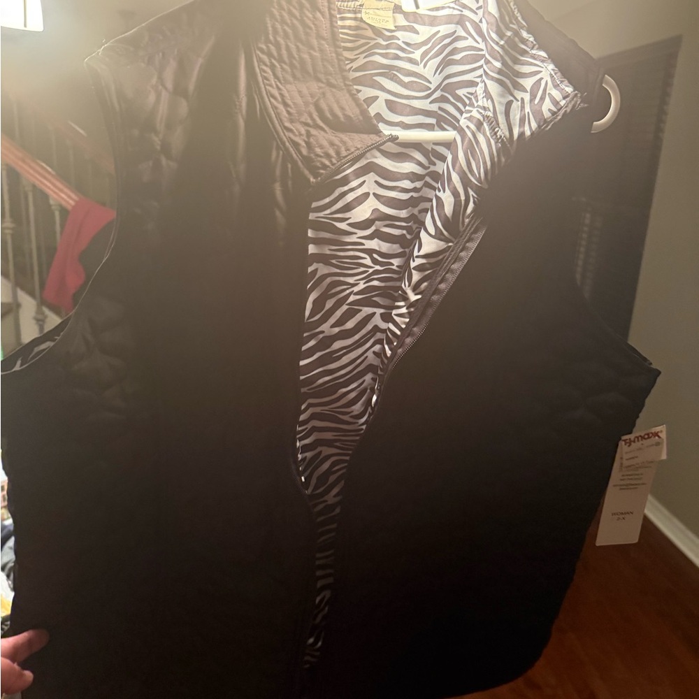 Three Hearts Black Quilted Vest with Zebra Lining
